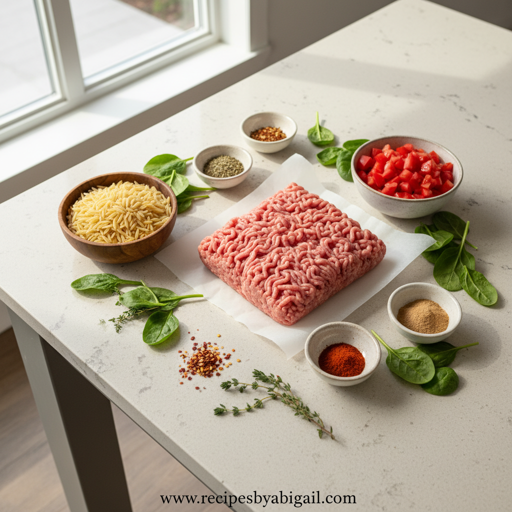 Healthy Ground Turkey Orzo Skillet - Easy Family Dinner Recipe 2 Fresh ingredients for ground turkey orzo recipe