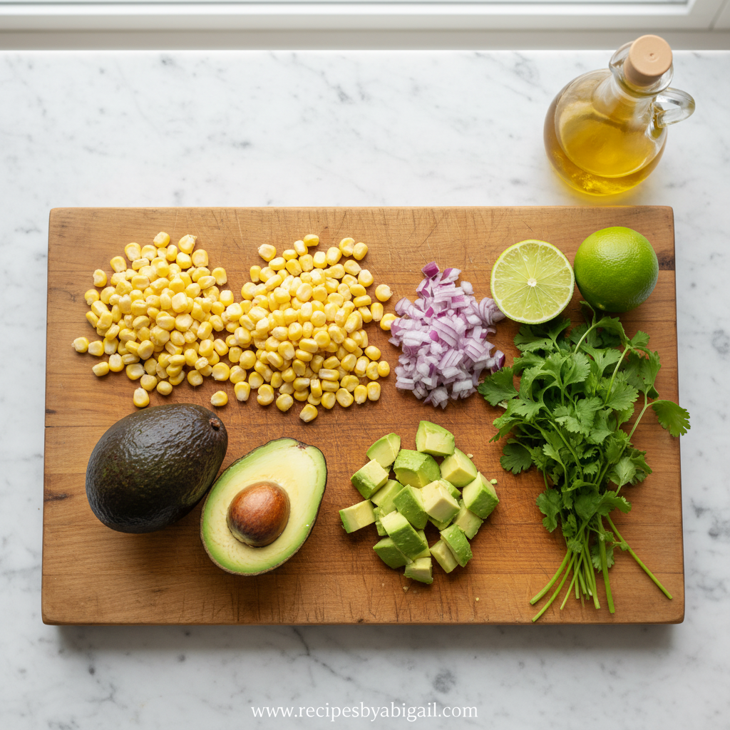 Creamy Avocado Corn Salad Delight - Fresh Summer Side Dish Recipe 2 Fresh ingredients for avocado corn salad