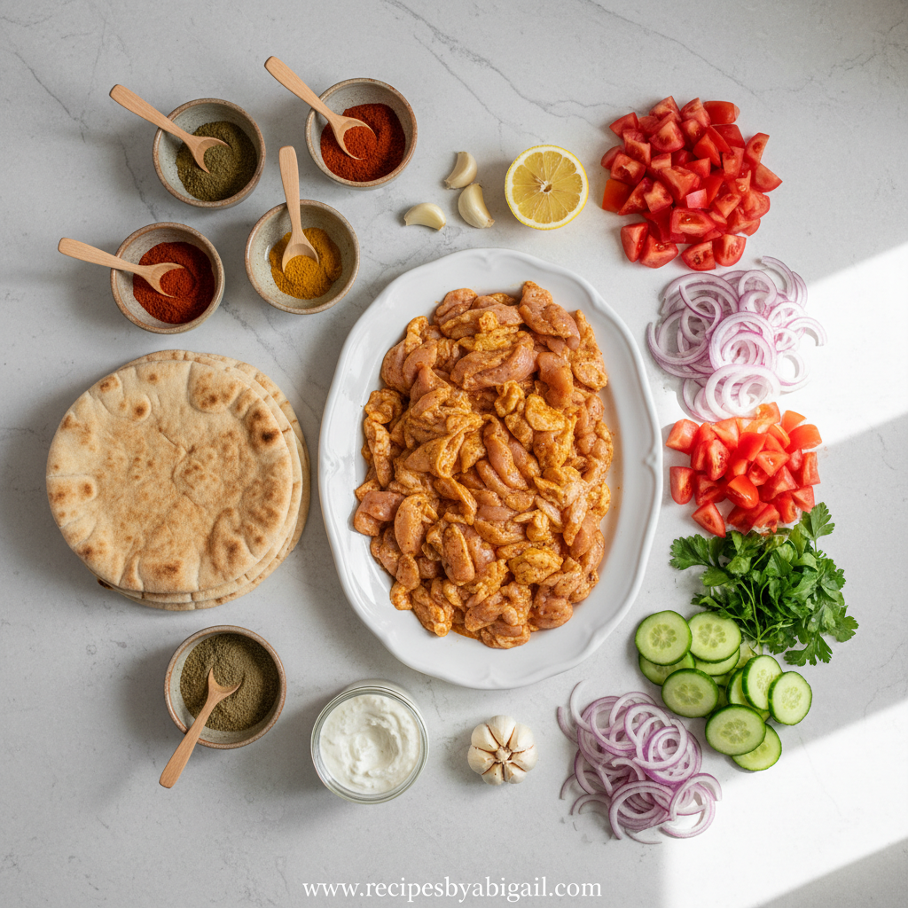 Easy Chicken Shawarma Recipe with Creamy Garlic Sauce | Middle Eastern Street Food Inspired 2 Ingredients for chicken shawarma marinade and garlic sauce arranged on counter