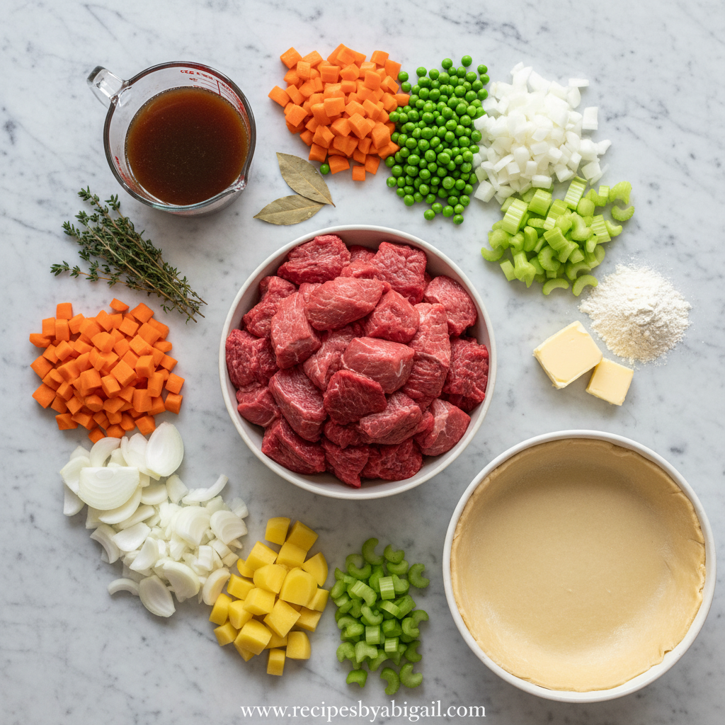 Ingredients for classic beef pot pie