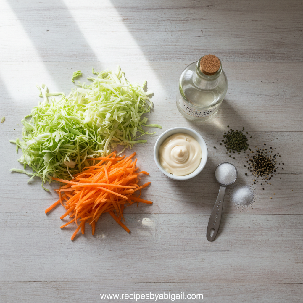 Fresh ingredients for homemade coleslaw dressing and veggies