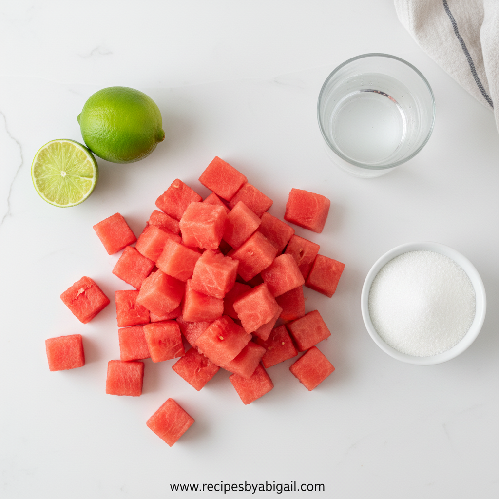 Fresh watermelon, lime, honey and mint ingredients for sorbet