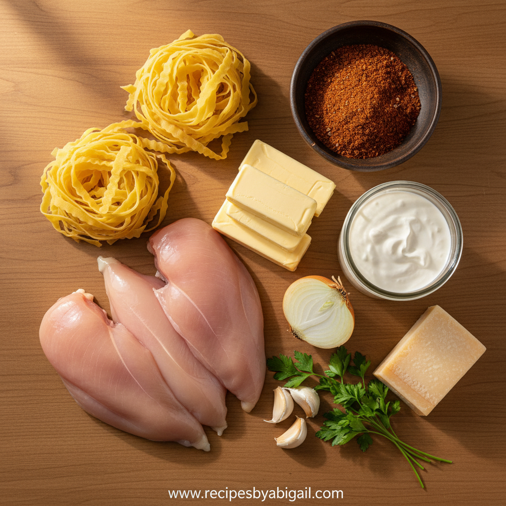 Ingredients for cowboy butter chicken pasta