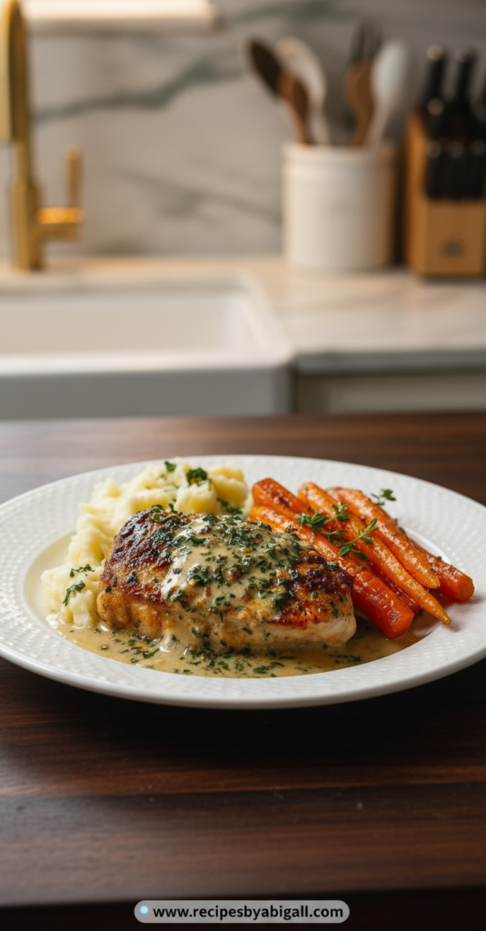 creamy-herb-chicken-with-mashed-potatoes---honey-glazed-carrots-dinner_feature