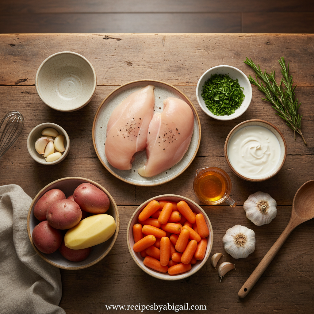 Ingredients for creamy herb chicken dinner