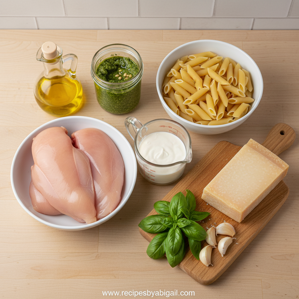Ultimate Creamy Pesto Chicken Pasta Bake - Easy Weeknight Dinner Recipe 2 Ingredients for creamy pesto chicken pasta bake