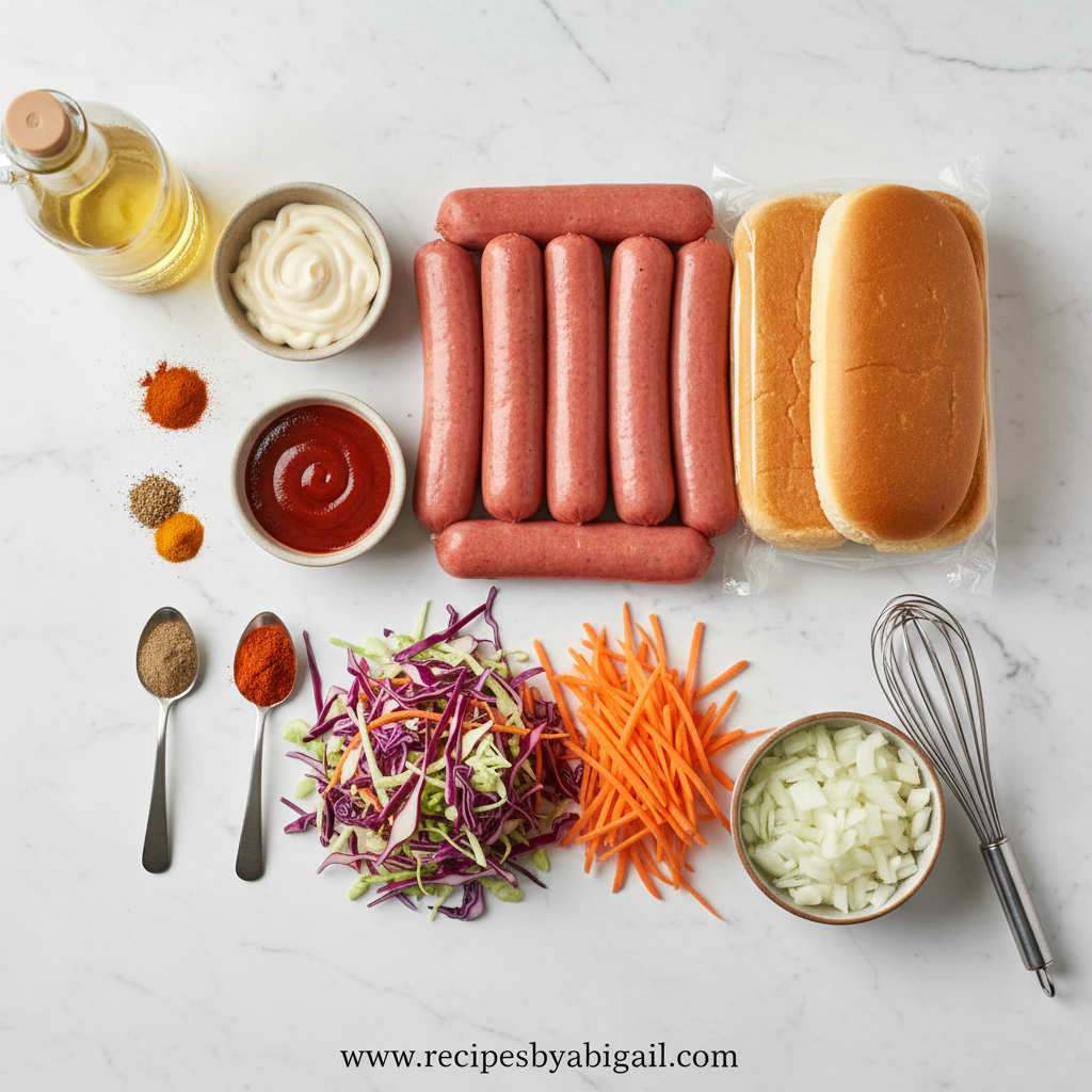 Fearless Firecracker Hot Dogs with Spicy Slaw & Crispy Onions in 3 Steps 2 Ingredients for firecracker hot dogs with slaw and onions