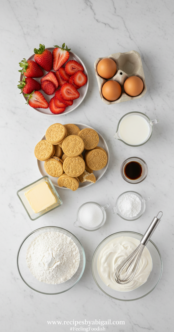 Ultimate Strawberry Crunch Cake: Easy Homemade Birthday Dessert with Creamy Frosting 2 Ingredients for strawberry crunch cake including flour, strawberries, sugar, and butter