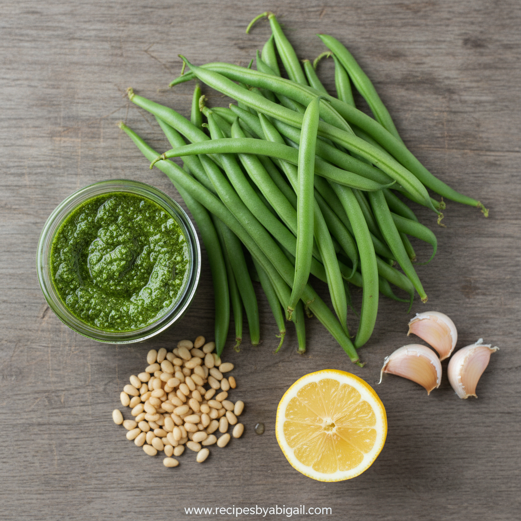 Pesto Green Beans Recipe - Basil Pesto Roasted Beans Italian Style 2 Fresh green beans, basil pesto, olive oil, and seasonings for pesto green beans