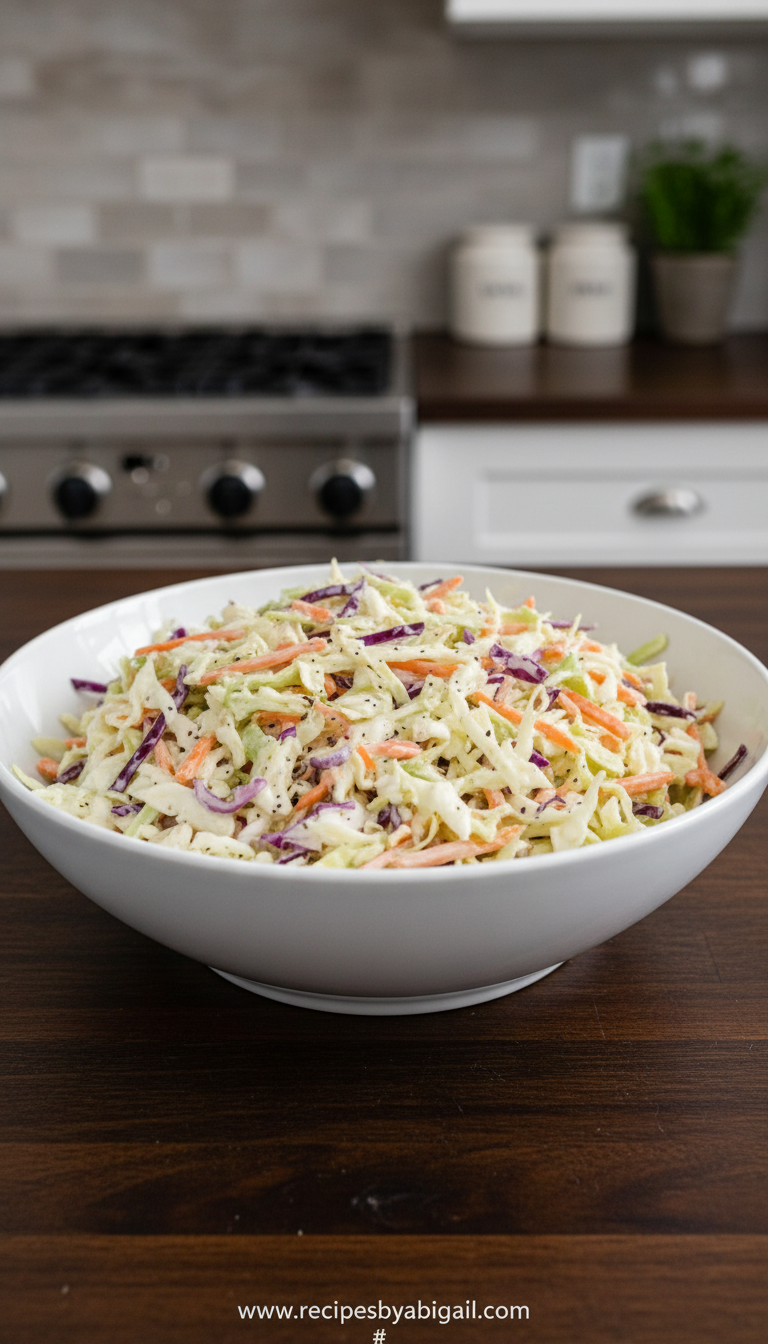 Gordon Ramsay's creamy coleslaw recipe featuring fresh cabbage, carrots, and herbs
