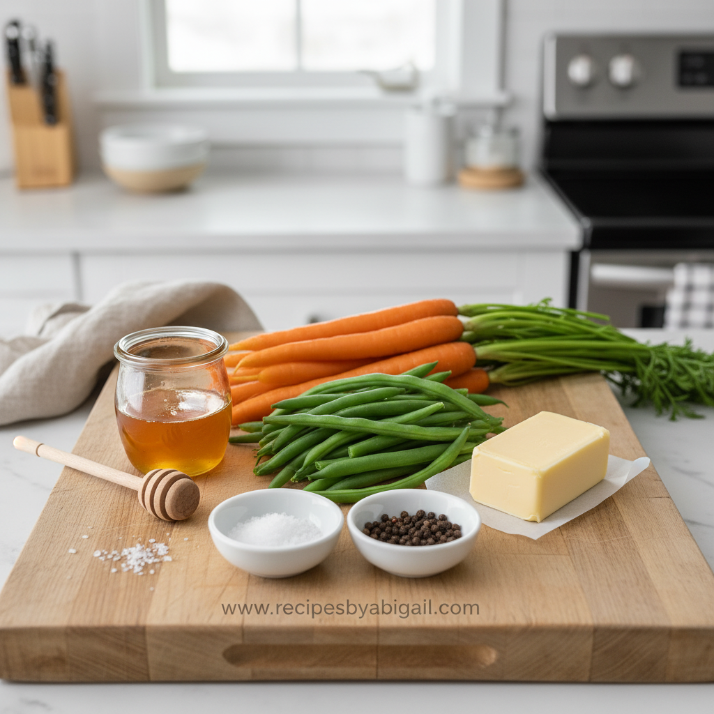Honey Glazed Carrots and Green Beans - Sweet Roasted Vegetable Side Dish 2 Ingredients for honey glazed carrots and green beans