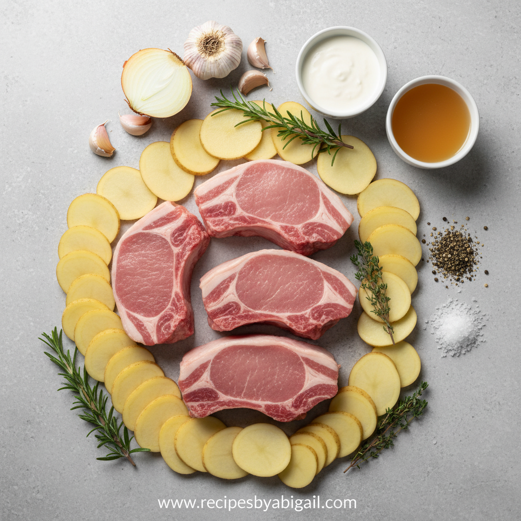 Savory Beef Chop Casserole: Easy One-Pan Potato Bake Dinner 2 Ingredients for beef and potato casserole