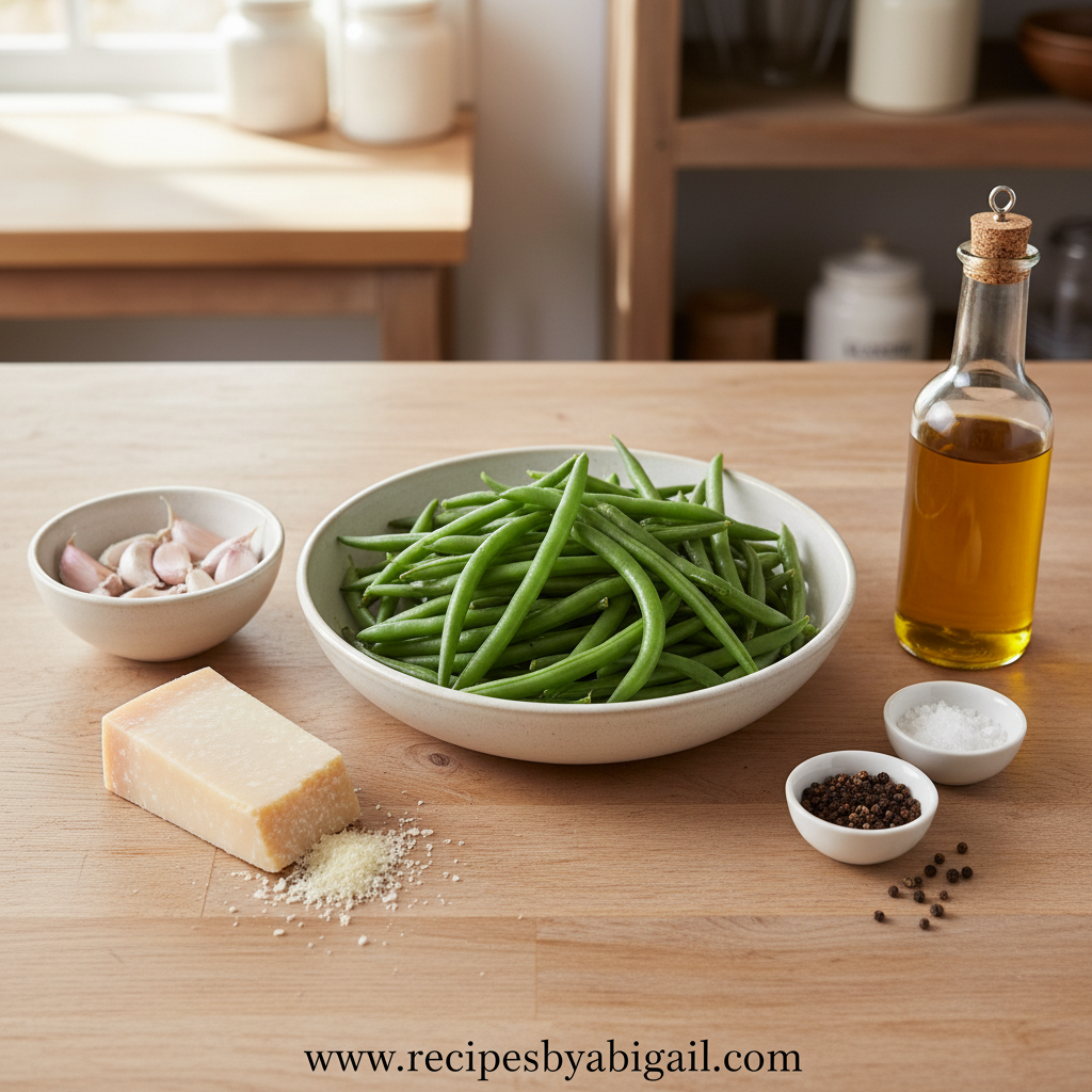 Oven Garlic Parmesan Green Beans - Crispy Cheesy Roasted Vegetable Side Dish 2 Ingredients for garlic parmesan green beans