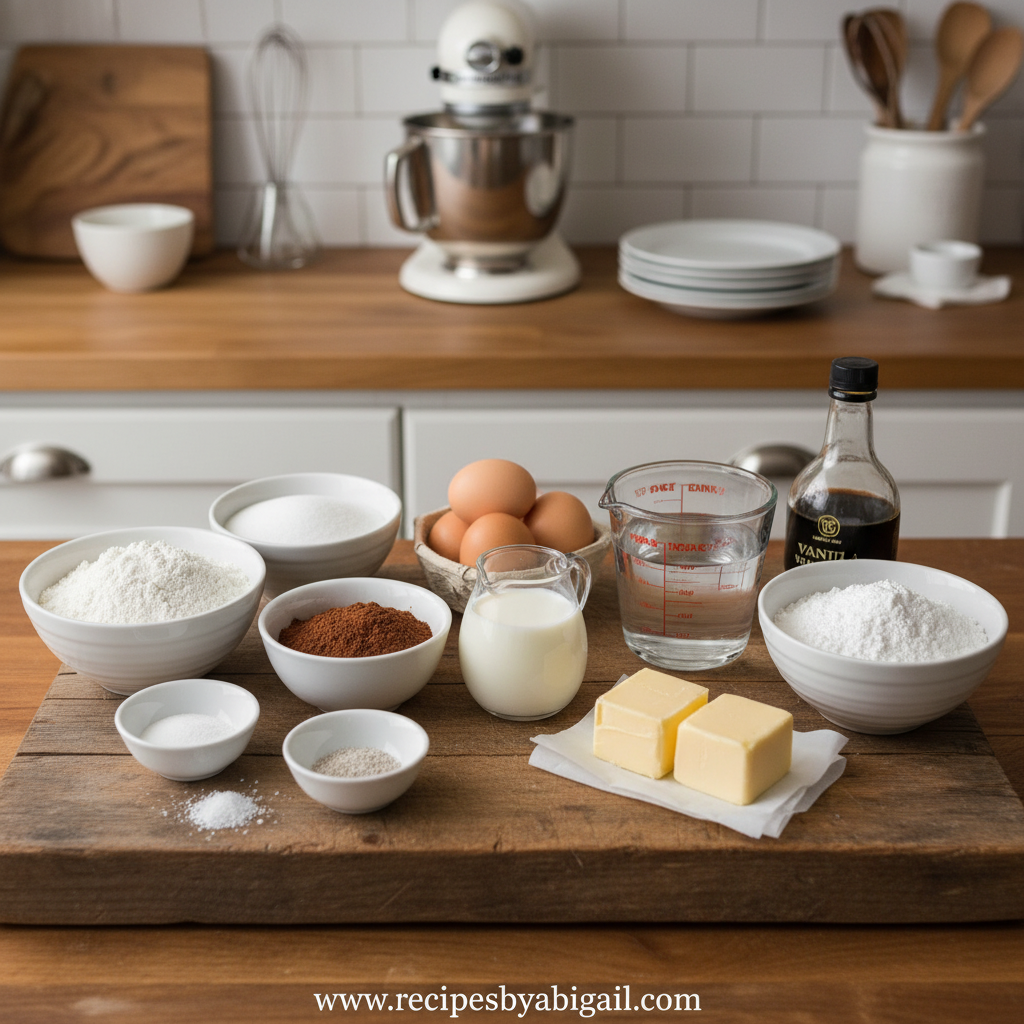 Ingredients for chocolate sheet cake