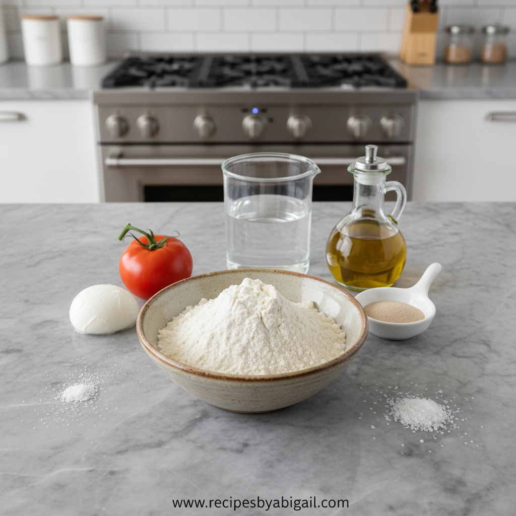 Ingredients for homemade pepperoni pizza