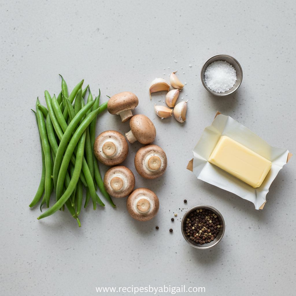 Ingredients for garlic butter green beans and mushrooms
