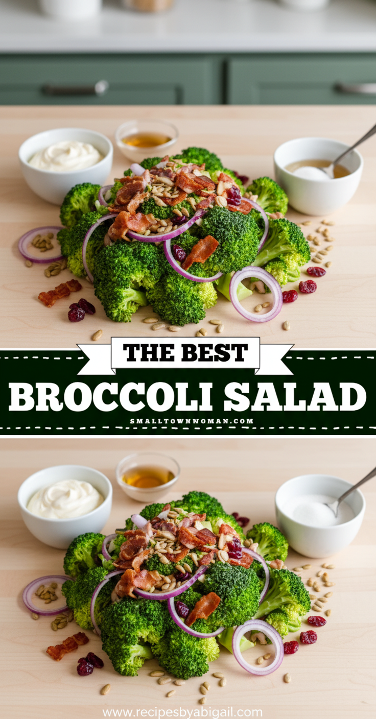 Ultimate Broccoli Salad Recipe: Classic Creamy Crunchy Side Dish for BBQs & Potlucks 2 Fresh ingredients for broccoli salad including broccoli, red onion, nuts, and dressing components