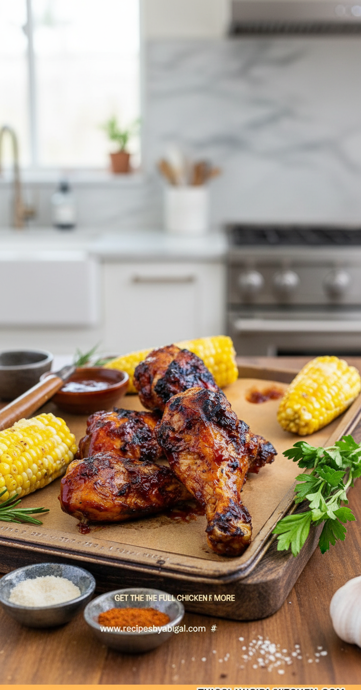 Perfectly grilled BBQ chicken legs with charred grill marks