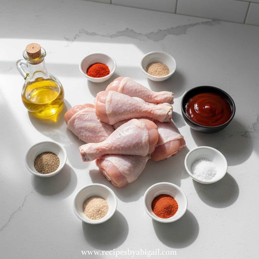 Ingredients for grilled BBQ chicken legs
