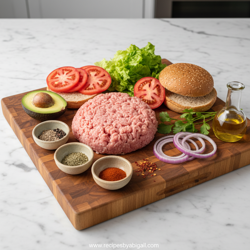 Fresh ingredients for making turkey burgers
