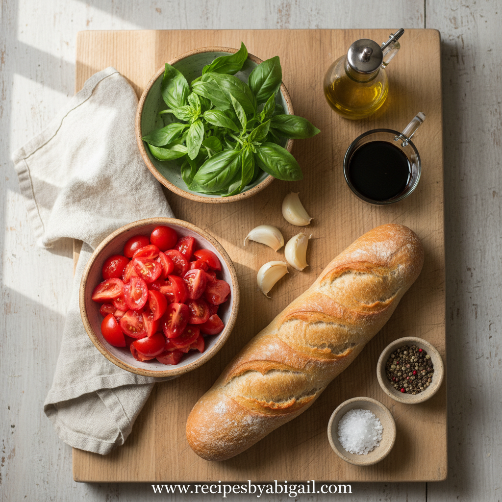 Classic Italian Bruschetta: A Fresh and Easy Tomato Basil Appetizer 2 Ingredients for Classic Italian Bruschetta