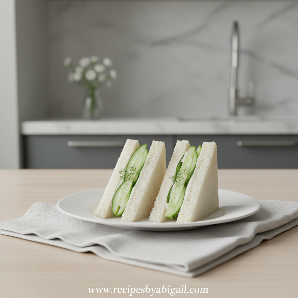 Classic cucumber sandwich on a wooden board