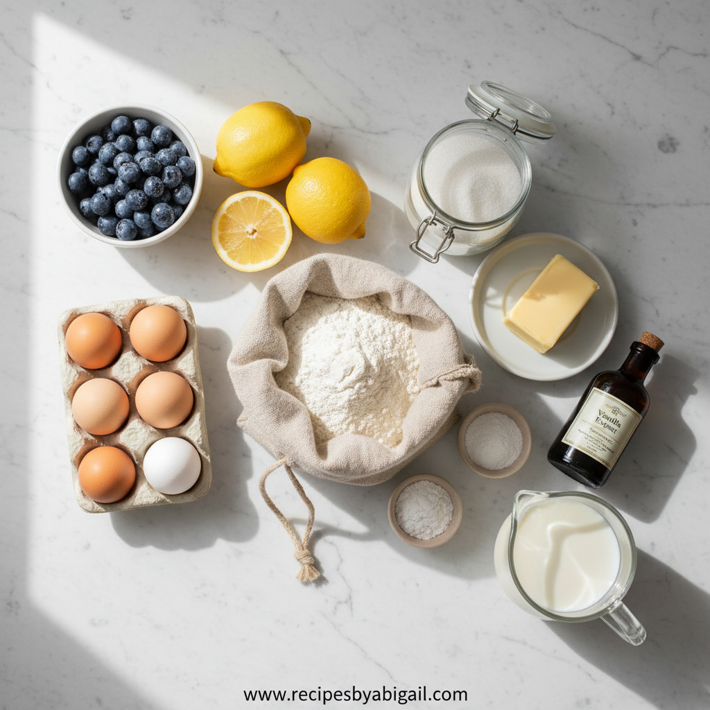 Ingredients for lemon blueberry muffins