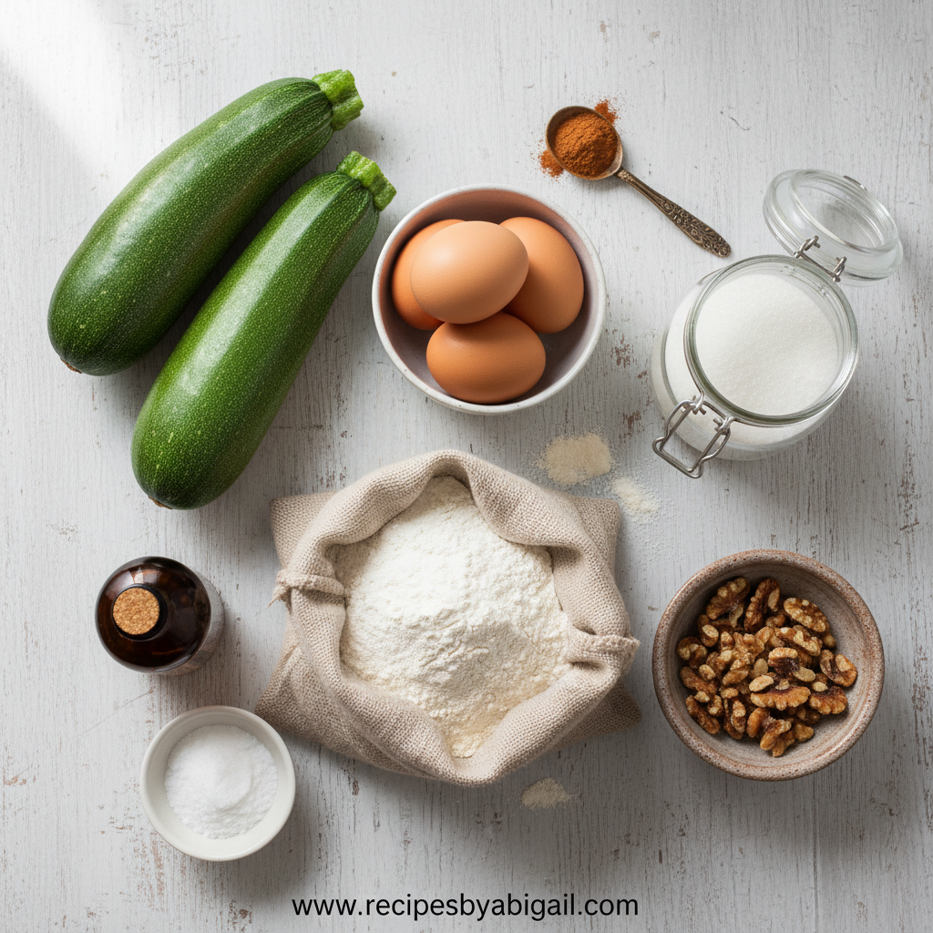 Ingredients for Mom’s Secret Moist Zucchini Bread