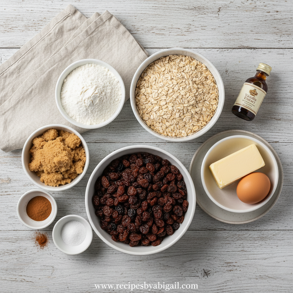 Ingredients for oatmeal cookies