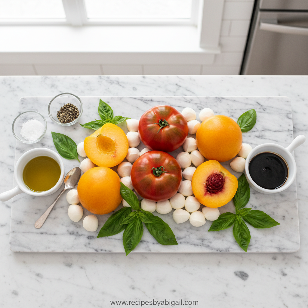 Ingredients for Peach Tomato Caprese Salad