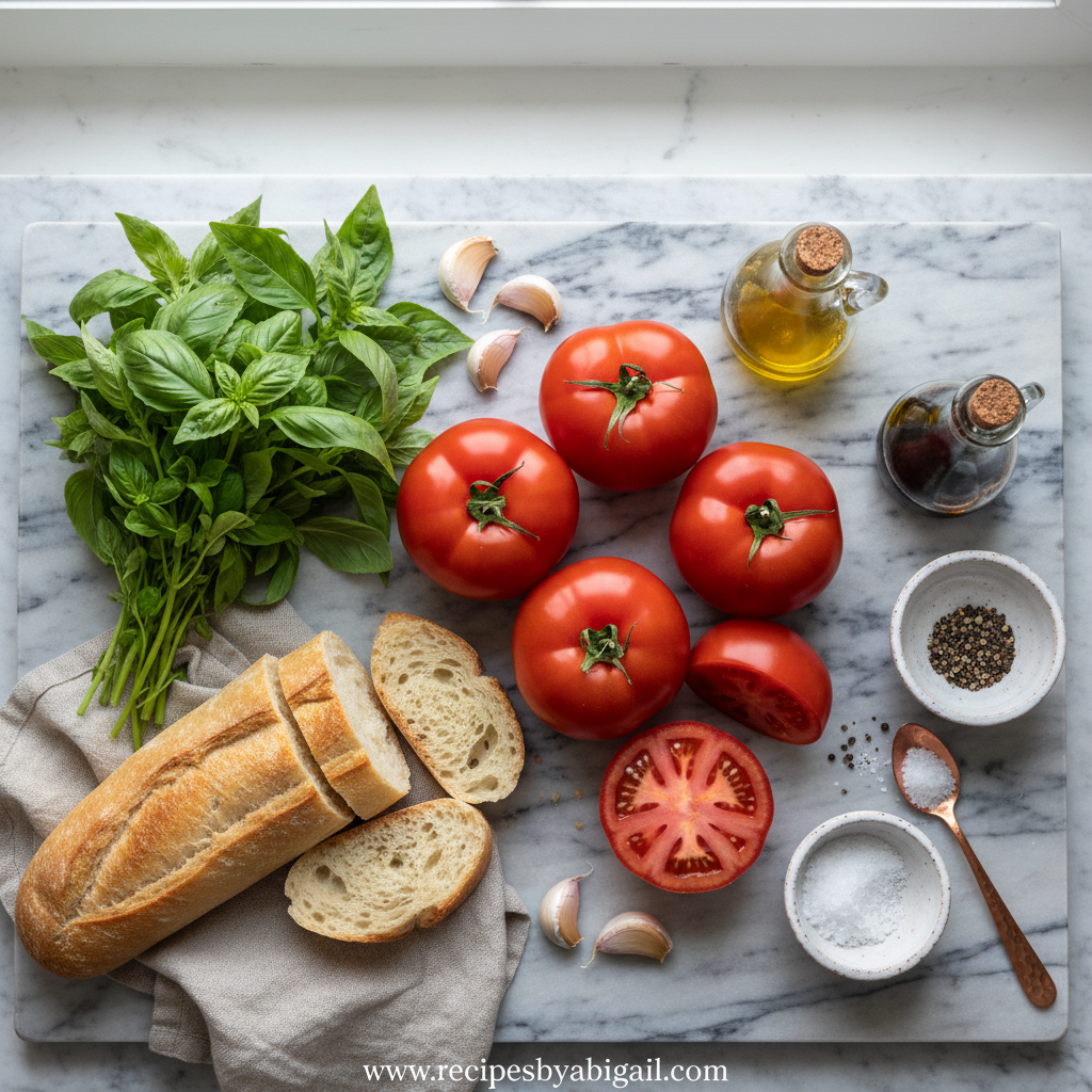 Classic Tomato Basil Bruschetta: A Fresh and Easy Italian Appetizer 2 Fresh ingredients for Tomato Basil Bruschetta