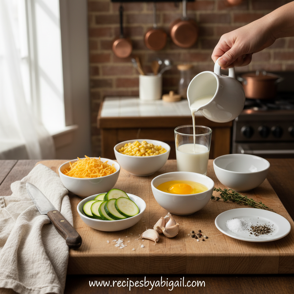 Ingredients for Cheesy Baked Zucchini and Corn Casserole
