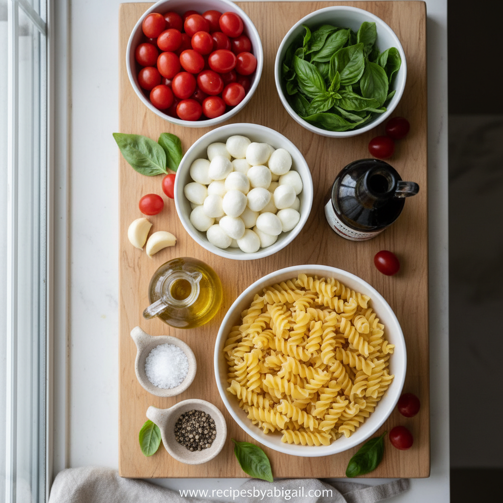 Ingredients for Caprese Pasta Salad