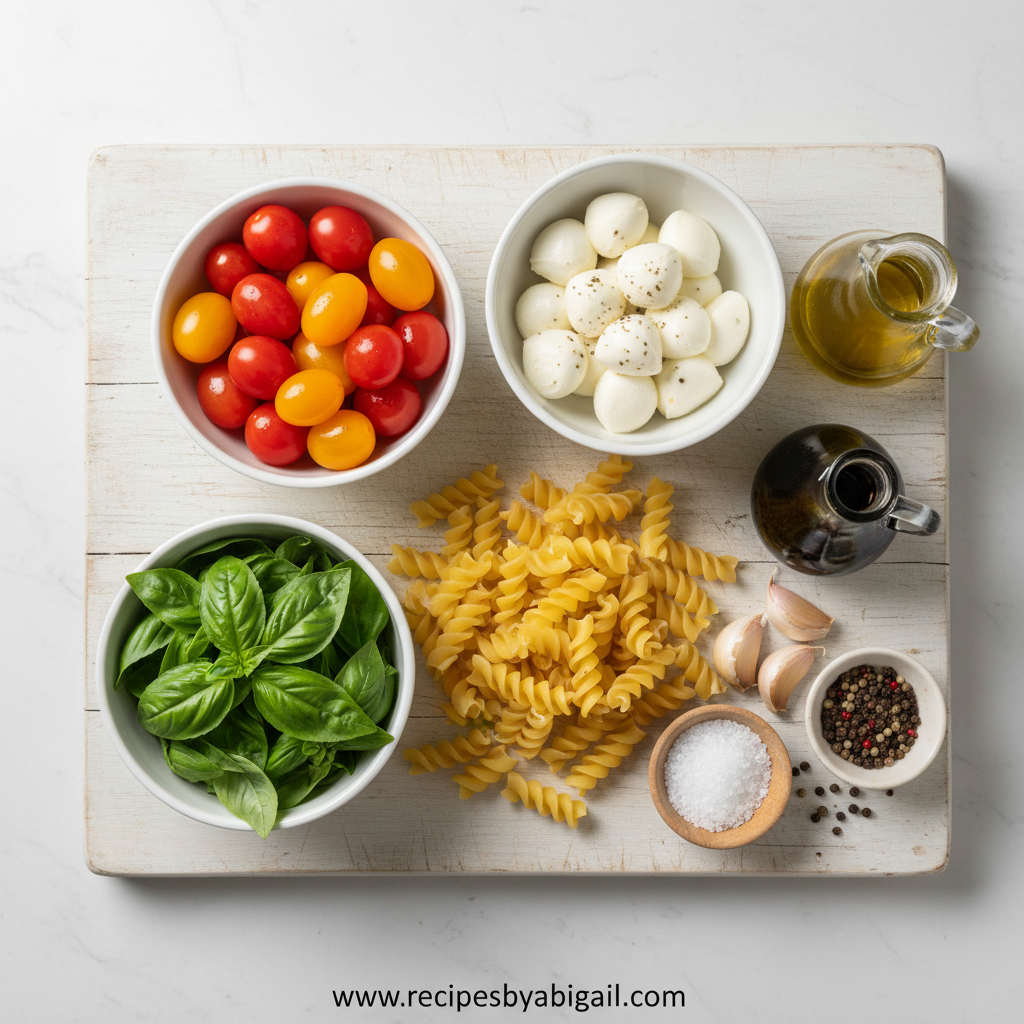 Ingredients for Creamy Caprese Pasta Salad